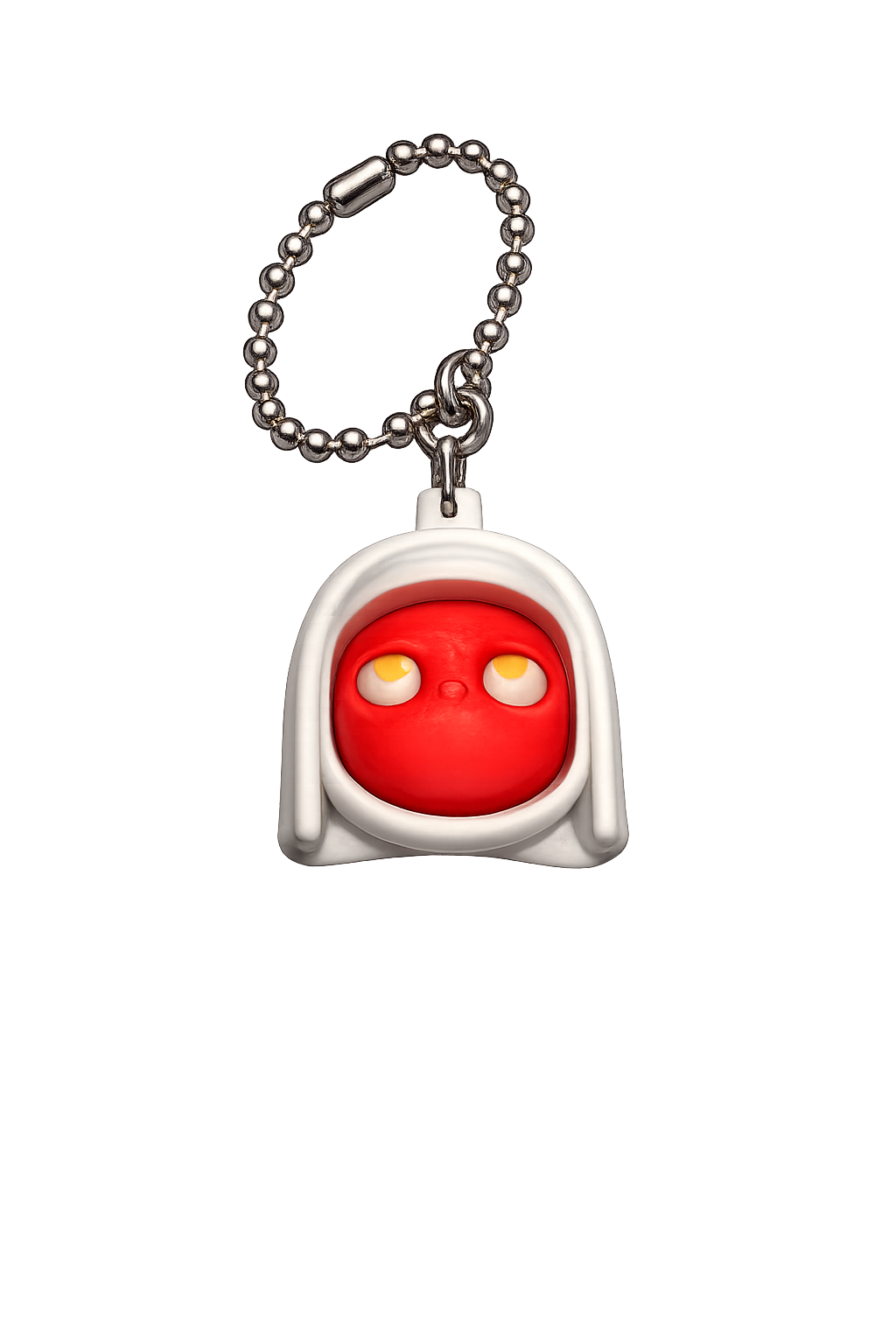 Keychain with a red face design on a white background
