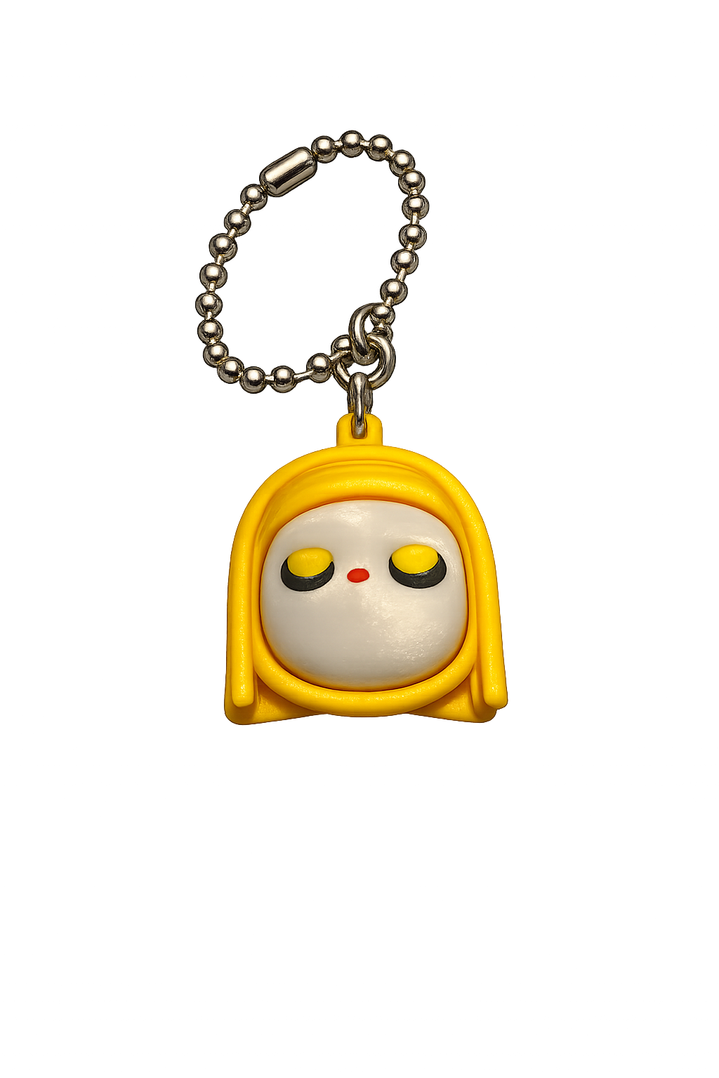 Keychain with a cartoon character in a yellow hood on a white background